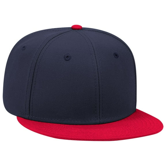 OTTO SNAP Wool Blend Twill Round Flat Visor 6 Panel Pro Style Snapback Hat - Red/Nvy/Nvy