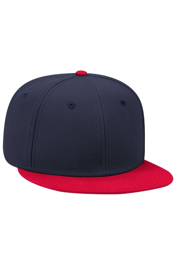 OTTO SNAP Wool Blend Twill Round Flat Visor 6 Panel Pro Style Snapback Hat - Red/Nvy/Nvy