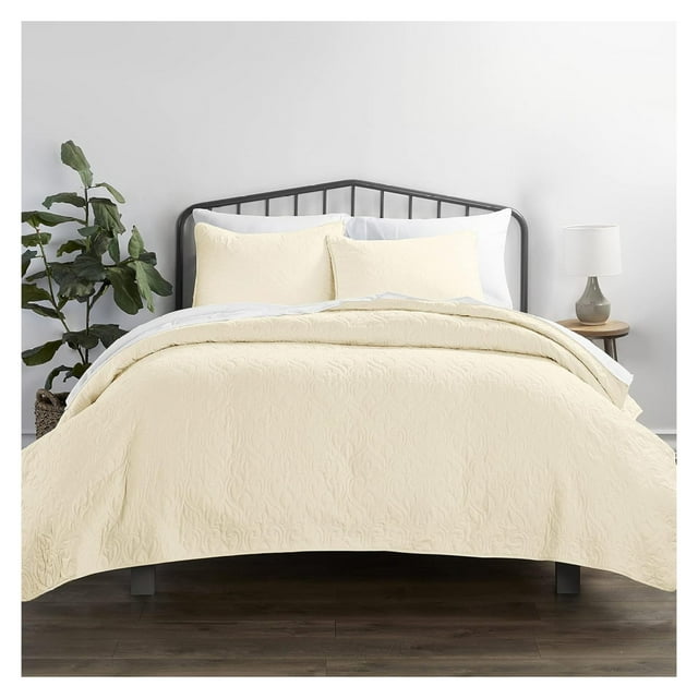 OTTO12306 3 Piece Yellow Quilt King Size Bed Set A Lightweight