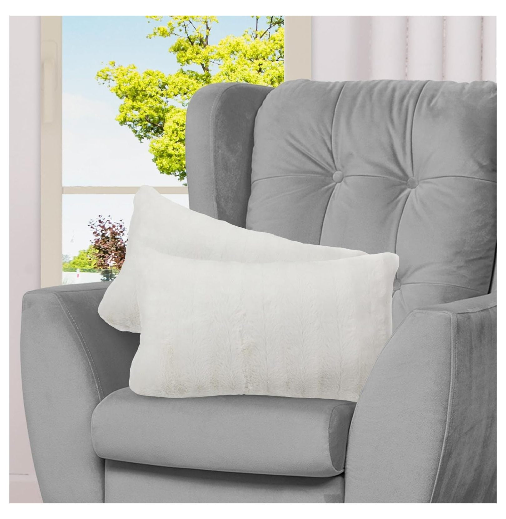 White Faux Fur Lumbar Pillow Set of 2