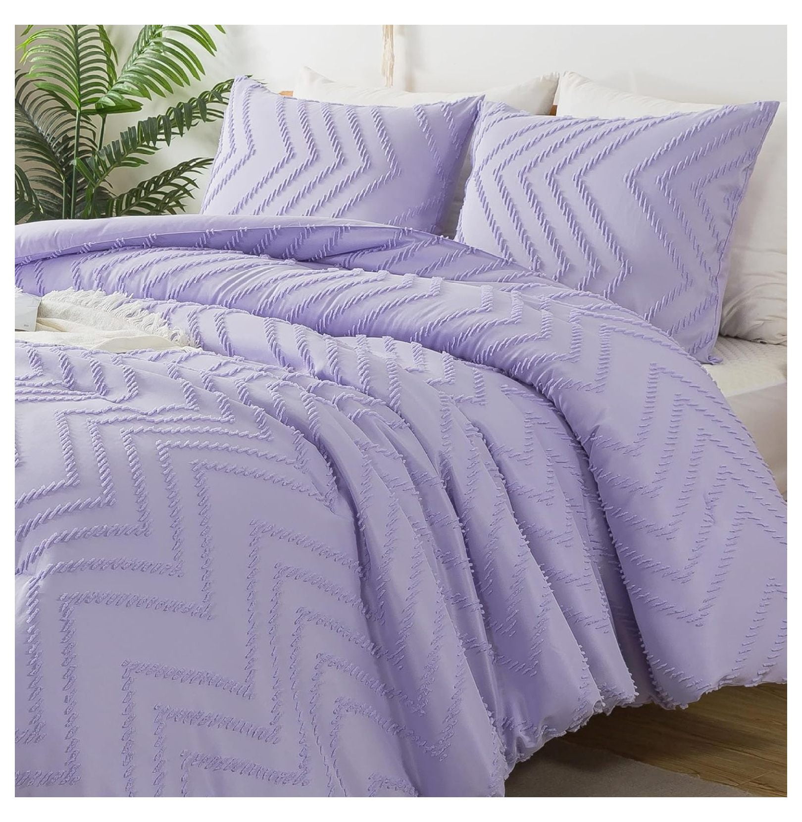 OTTO12306 Lavender Comforter Set Queen Size, 3 Pieces Boho Tufted