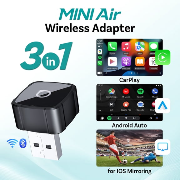 OTTOCAST 3 in 1 MINI AIR Adapter 4.0 Cube Dongle 2026 Wireless CarPlay Android Auto for iOS Screen Mirroring Car Accessories for Ford Chevrolet Buick Lincoln Toyota Honda Nissan