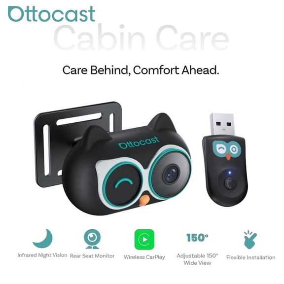 Ottocast Baby Car Camera Displaying on Car Screen,Built-in Wireless CarPlay Cabin Care Car Adapter, 1080P Clear No-Glow Night Vision,Split-Screen Navigation,150Wide Angle