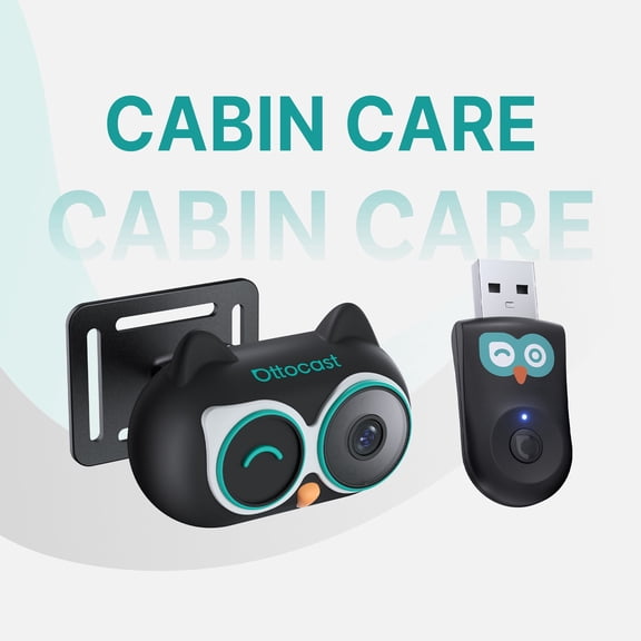 OTTOCAST Cabin Care Wireless CarPlay Adapter with 1080P Rear Seat Camera Baby Pet Monitor Night Vision Split Screen for Factory Wired CarPlay Cars