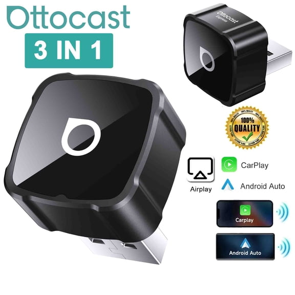 OTTOCAST MINI AIR 3-in-1 Wireless CarPlay Adapter Wireless CarPlay & Android Auto Converter with iOS Screen Mirroring, Plug & Play for Factory Wired CarPlay Cars