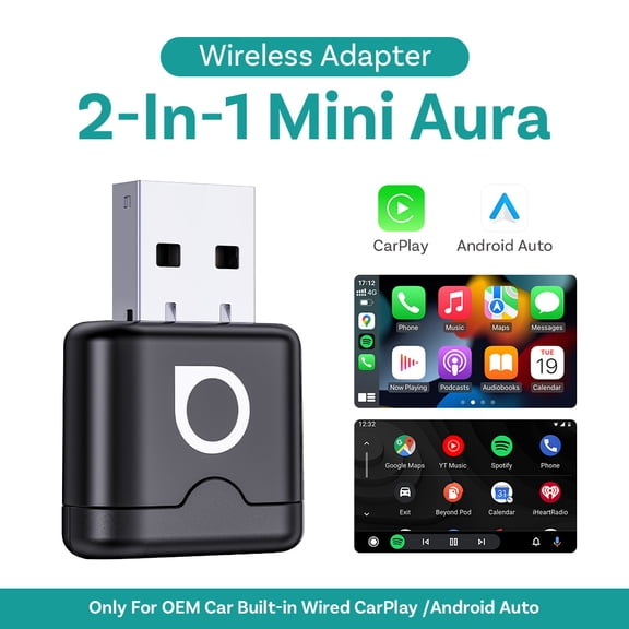 OTTOCAST Mini Aura 2 in 1 Wireless Carplay Adapter, 2 in 1 Apple CarPlay and Android Auto Adapter Convert Wired to Wireless Dongle for Apple Android,Plug and Play for iOS 10+ & Android 10+, Black