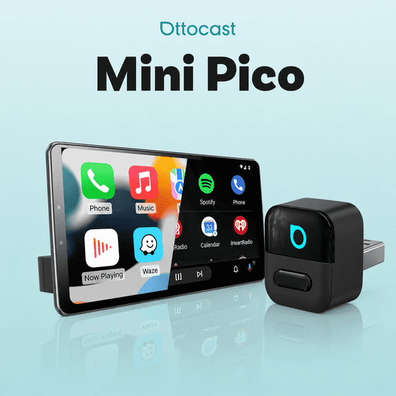 OTTOCAST Mini Pico Wireless CarPlay & Android Auto Adapter, Plug & Play USB Dongle with One-Button Switch, Auto Connect for Factory Wired CarPlay Cars