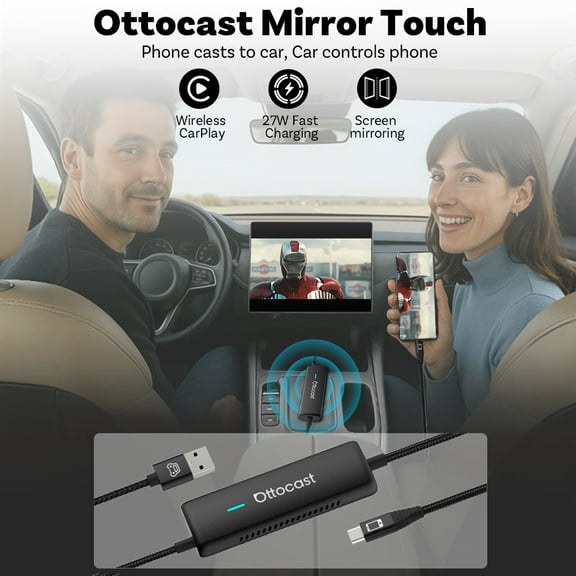 OTTOCAST Mirror Touch Bi Mirroring Wireless CarPlay Android Dual Screen Control Tech Worlds 1st Touch System