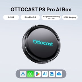 OTTOCAST P3 PRO CarPlay AI Box – Wireless CarPlay & Android Auto Adapter with 8GB RAM + 128GB ROM, Android 13, AI Voice Assistant, HDMI Out, Plug & Play for Wired CarPlay Cars