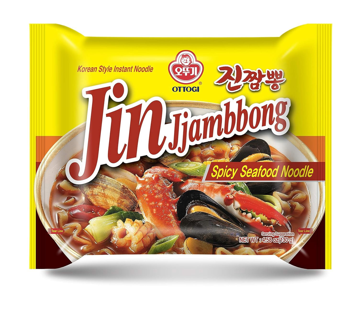 OTTOGI JIN Jjambbong Korean Instant Ramen – Spicy Seafood Noodles, Red Broth, 4.58 oz (Pack of 8)