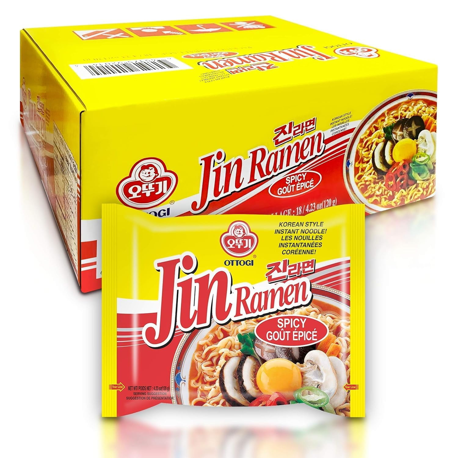 OTTOGI Jin Ramen Spicy Flavor 4 23 Oz Pack Of 18 Authentic Korean Ottogi jin ramen spicy flavor 4 23 oz pack of 18 authentic korean