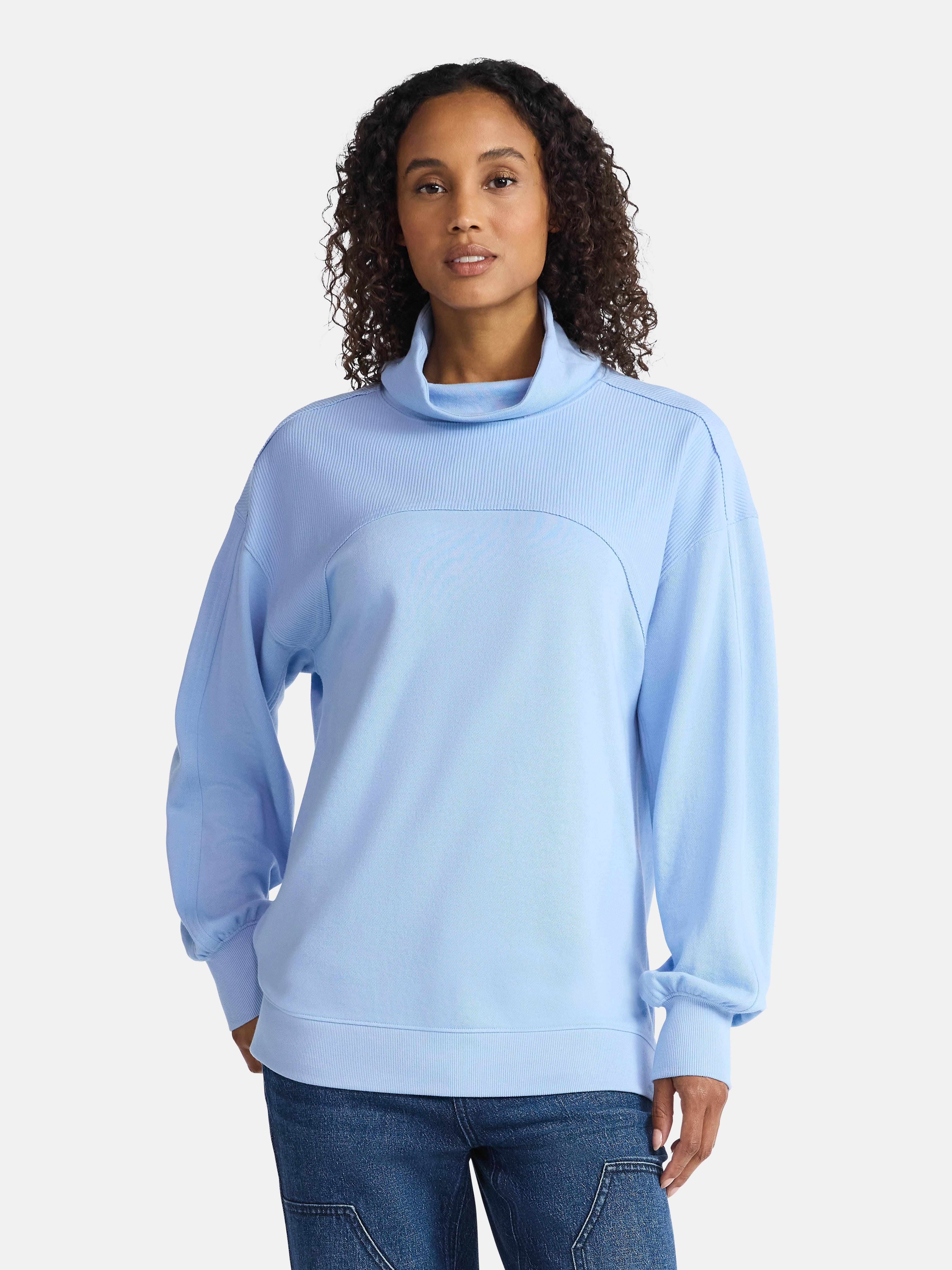 Time and Tru Women's Ottoman Ribbed Pullover Top with Long Sleeves, Size XS-XXXL