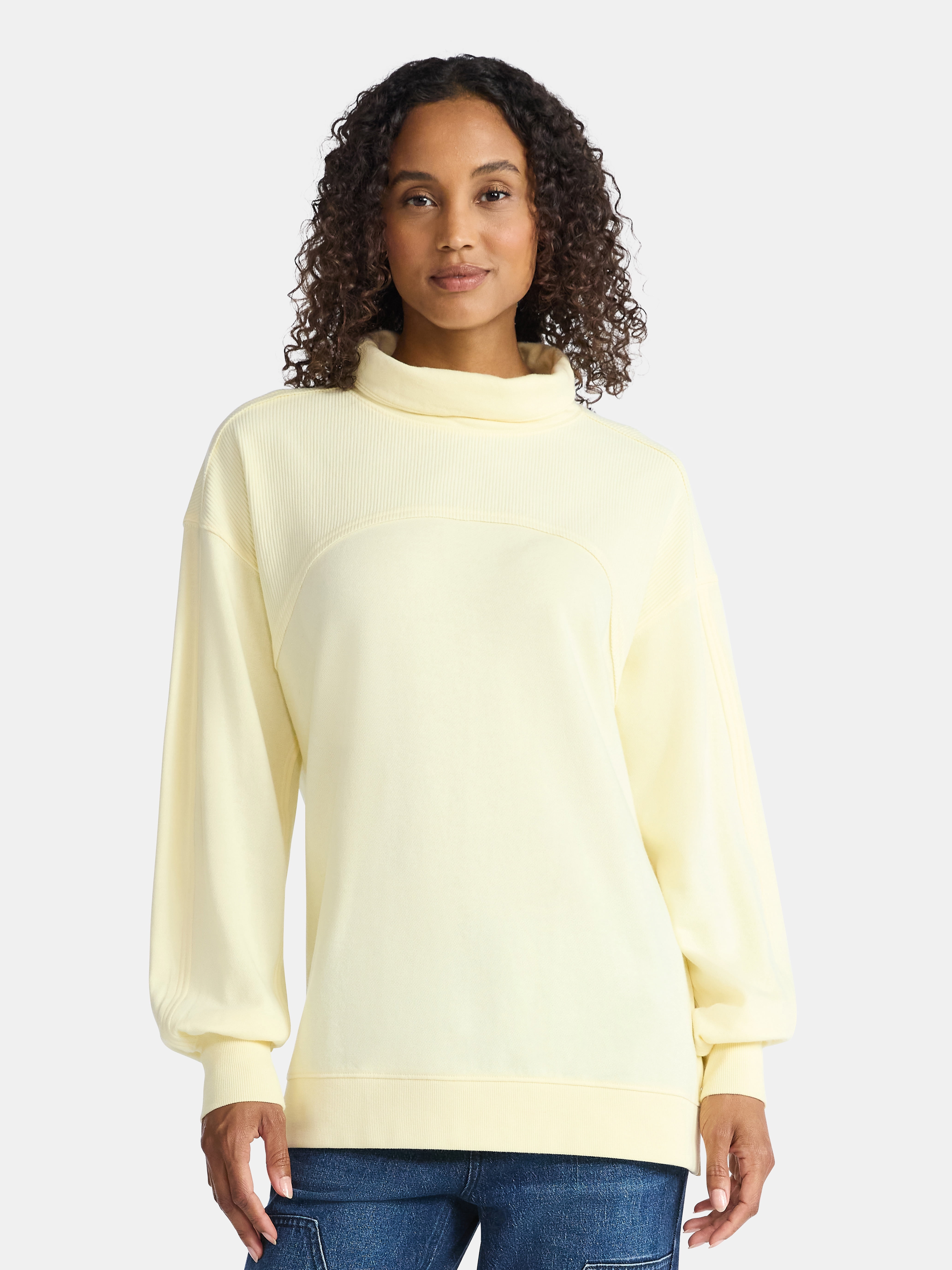 Time and Tru Women's Ottoman Ribbed Pullover Top with Long Sleeves, Size XS-XXXL
