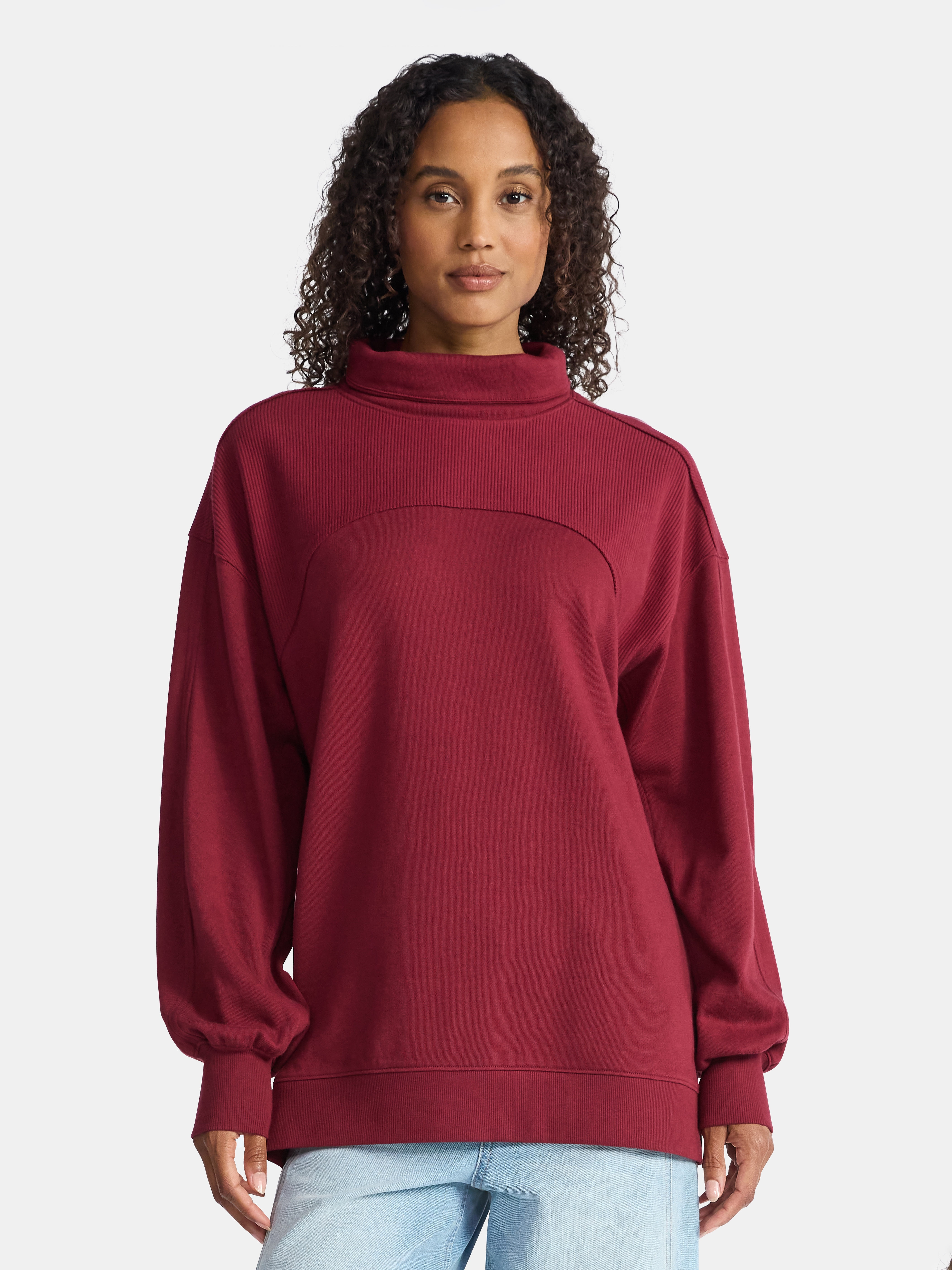 Time and Tru Women's Ottoman Ribbed Pullover Top with Long Sleeves, Size XS-XXXL