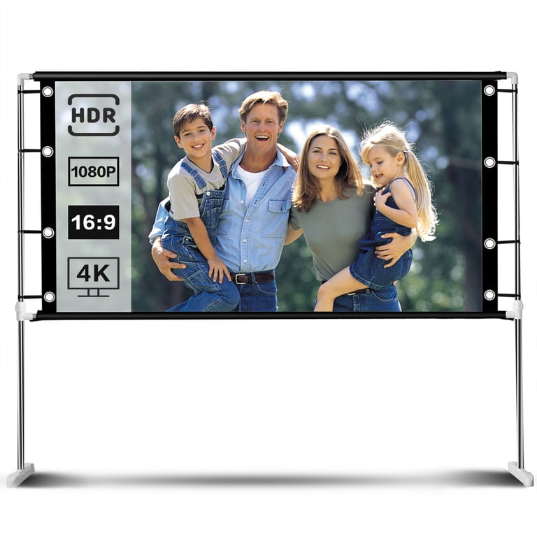 100 Projector Screen with Stand Foldable Portable Movie Screen 100(16:9), HD 4K Double Sided Projection Screen with Carry Bag Indoor Outdoor Video Screen for Home Theater