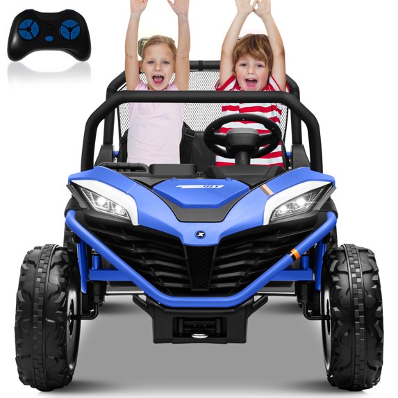 OTTORD 24 V Ride on Car UTV 2 Seater, 2x200W Electric Car Truck with Metal Frame, Brake&Gas Pedal, EVA Tires,3 Speed (Blue))