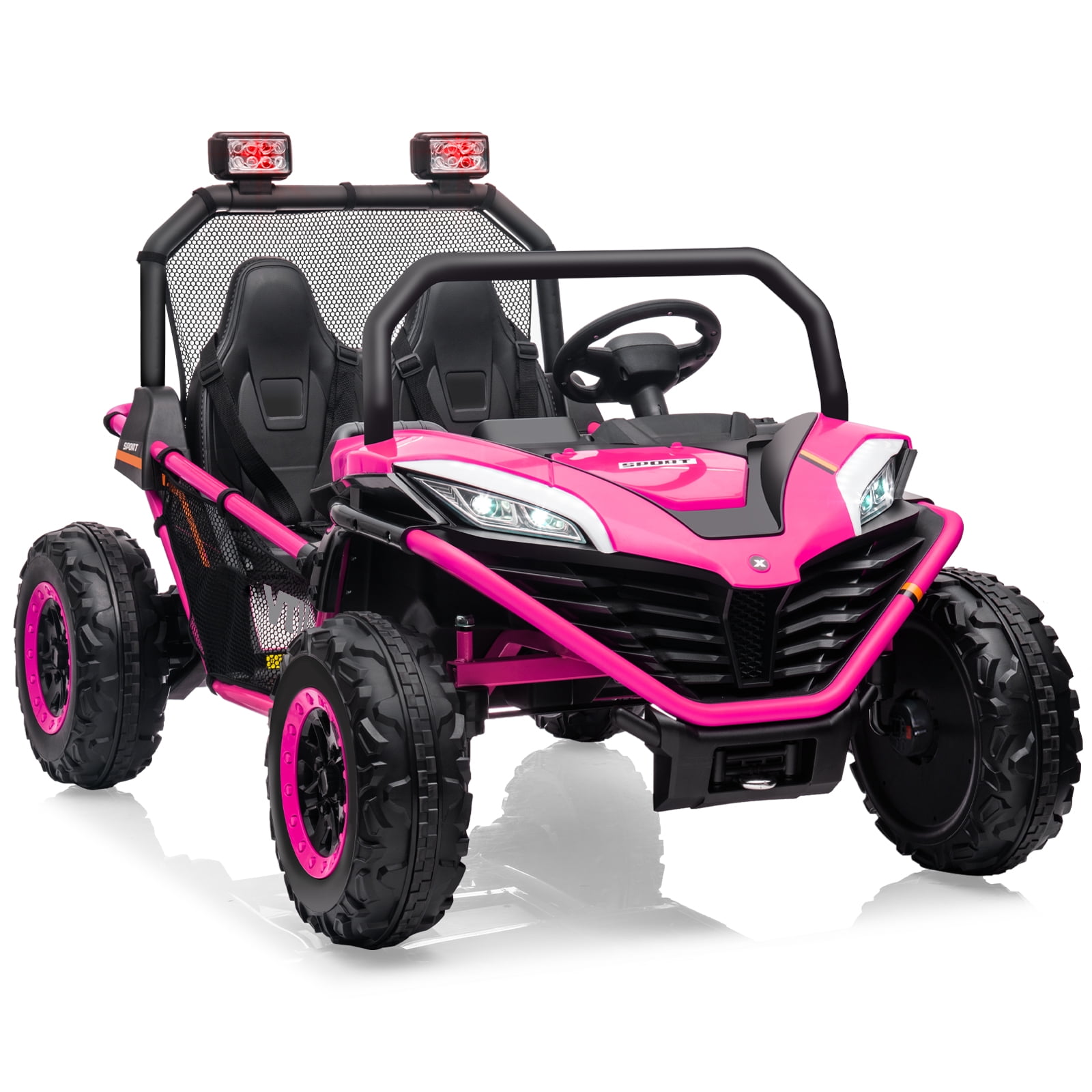 OTTORD 24 V Ride on Car UTV 2 Seater, 2x200W Electric Car Truck with Metal Frame, Brake&Gas Pedal, EVA Tires,3 Speed (Pink)