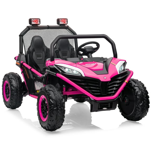 OTTORD 24 V Ride on Car UTV 2 Seater, 2x200W Electric Car Truck with Metal Frame, Brake&Gas Pedal, EVA Tires,3 Speed (Pink)