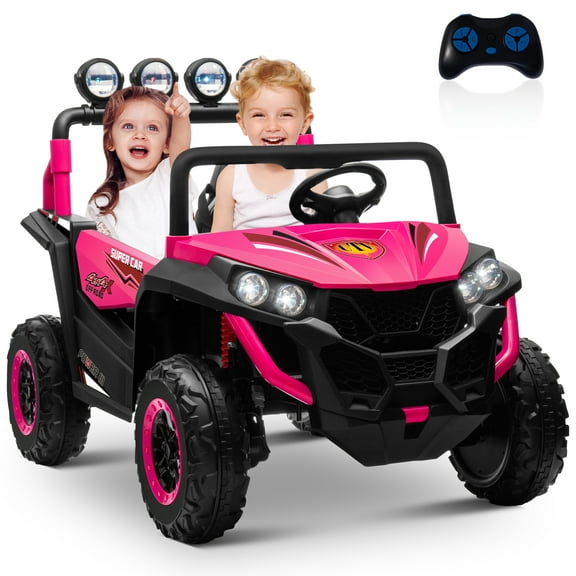 OTTORD 24V 4x4 Ride On Car UTV 4 Wheeler 2.4GHz Remote Control Music Panel ldeal Gift for Boys Girls Kids 2 Seats-Pink