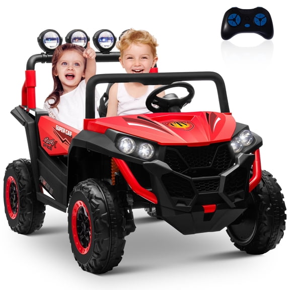 OTTORD 24V 4x4 Ride On Car UTV 4 Wheeler 2.4GHz Remote Control Music Panel ldeal Gift for Boys Girls Kids 2 Seats-Red
