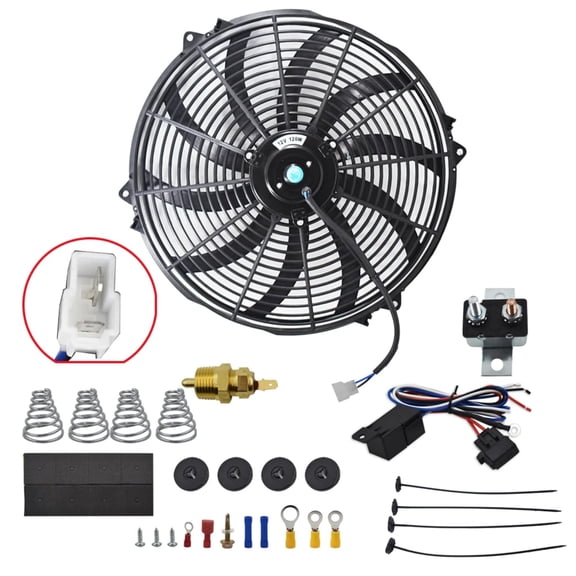 OTTULUR 16 inch Electric Radiator Fan Power 3000 CFM Thermostat Wiring Switch Relay Kit Black