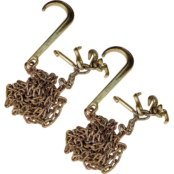 OTTULUR 2PCS G70 5/16'x10' Transport Tow Chain J Hook Long Shank w/RTJ&Grab Hook
