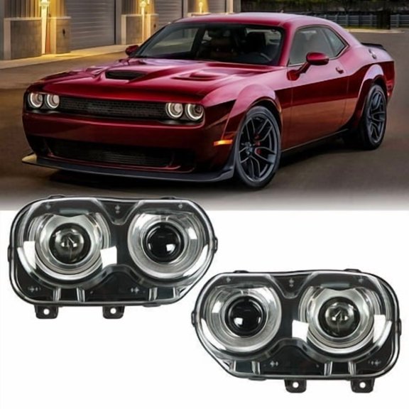 OTTULUR 2Pcs Headlight Set Fit for Dodge Challenger 2015 2016 2017 2018 Left & Right Headlamp with Bulb