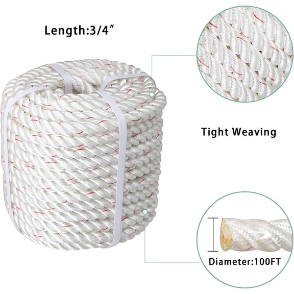 OTTULUR 3/4 inch Braided Rope 100ft Lightweight High Strength 2038 lbs Rigging Rope