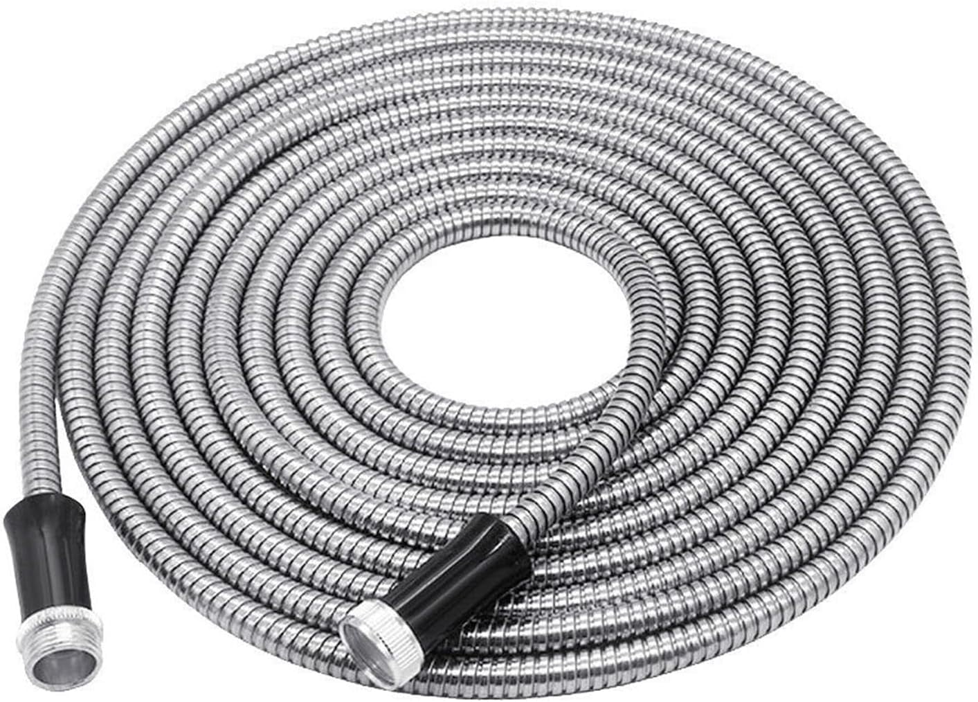 OTTULUR 304 Stainless Steel Garden Hose, Lightweight Metal Hose with Free Nozzle, Guaranteed Flexible and Kink Free (50FT)