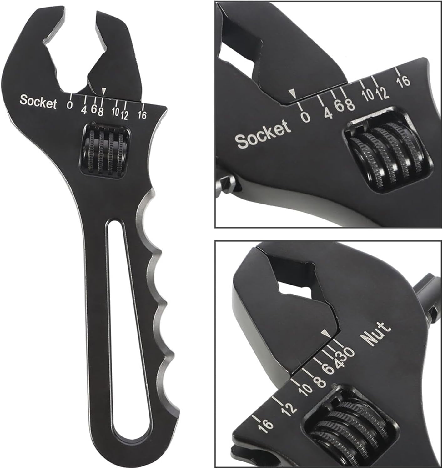 OTTULUR 3AN-16AN Adjustable Wrench Black Aluminum Tool Spanner for Hose End Fitting Adapters