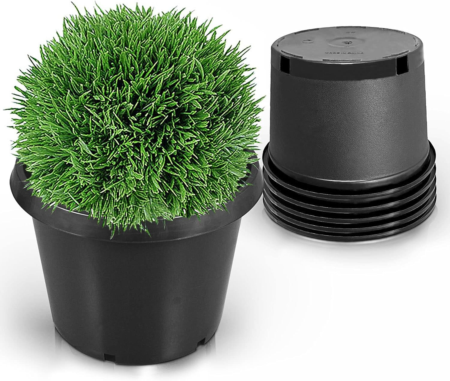 OTTULUR 5-Pack 25 Gallon Round Planter Nursery Pots, Flower Plant Container Injection Molded Plastic Nursery Pots Gardening Pots for Indoor Outdoor Vegetables, Succulents, Black