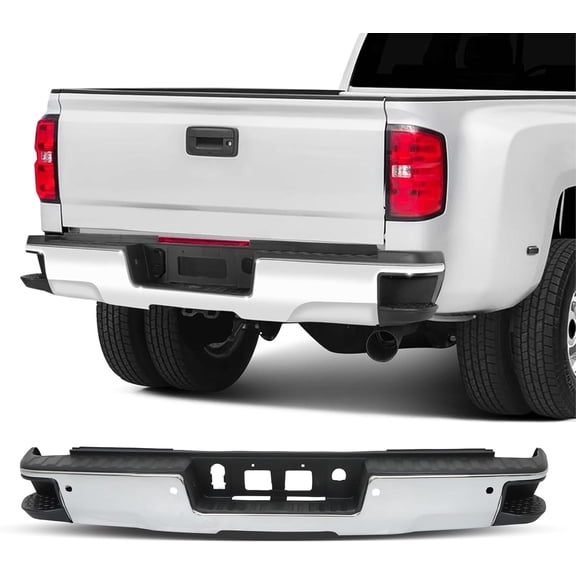 OTTULUR Chrome Rear Step Bumper Replacement for 2014-2018 Chevy Silverado Sierra 1500 with Park Assist Sensor Holes and Corner Steps GM1103175