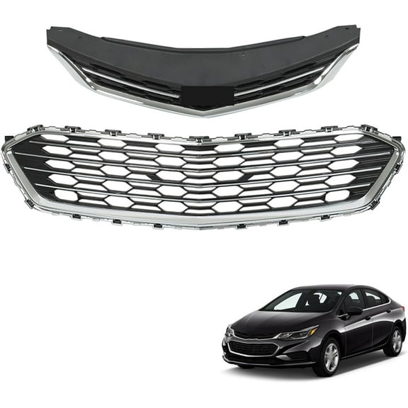 OTTULUR Front Grille Upper and Lower Black Chrome Grill Replacement for 2016 2017 2018 Cruze