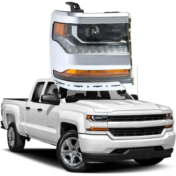 OTTULUR HID / Xenon LED Headlights Front Head Lamps Chrome Housing Replacement for 2016 2017 2018 Silverado 1500 Headlight Assembly Passenger Side Only