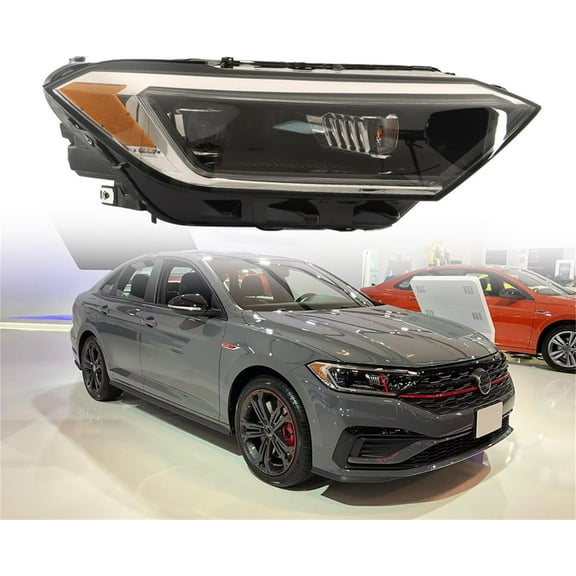 OTTULUR Headlight Assembly Replacement for Jetta SEL 2019-2022 Black Headlights with DRL Set Passenger Side VW2503175