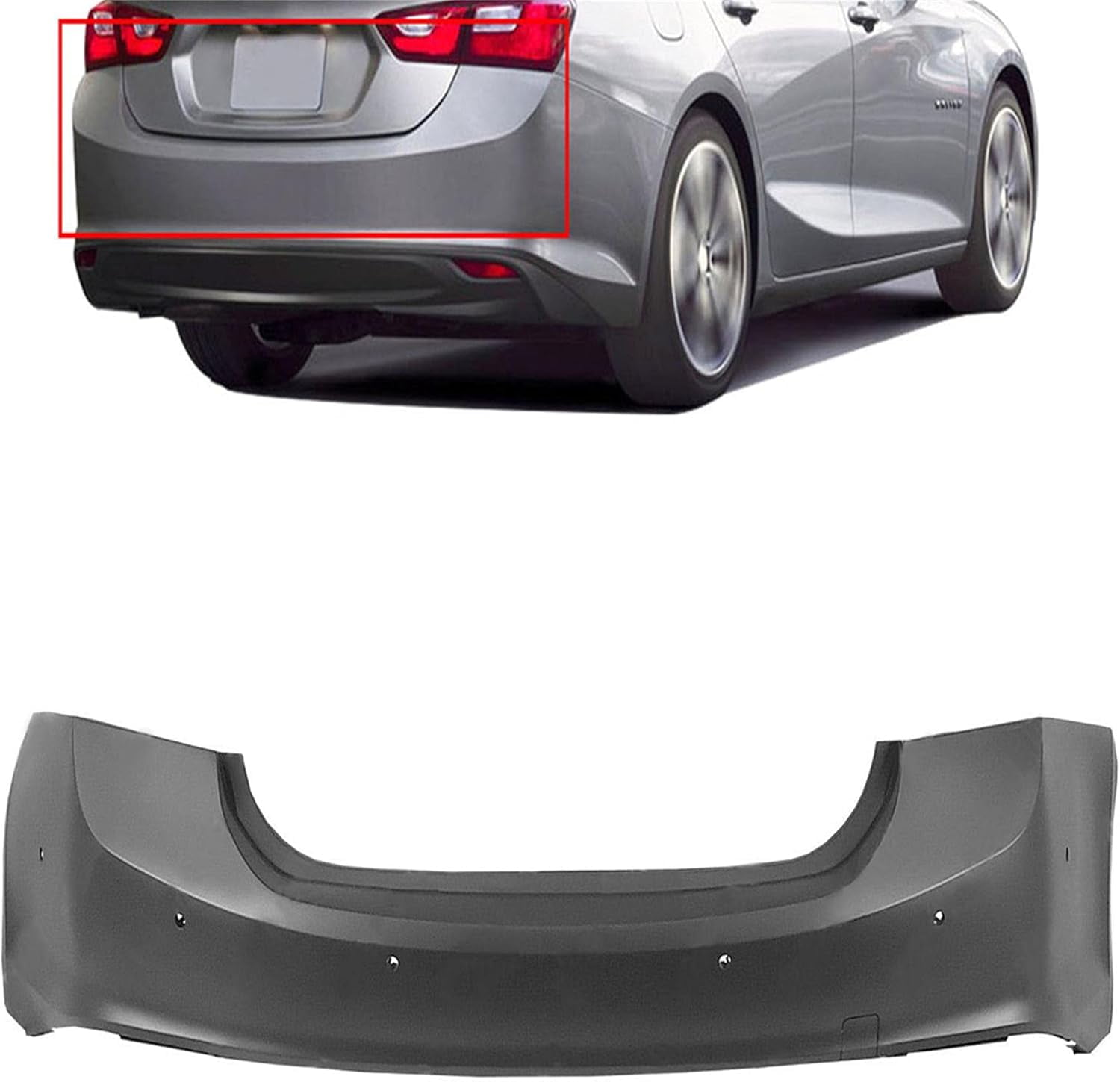 OTTULUR Primed Rear Bumper Cover Replacement for Chevy Malibu w/park ...