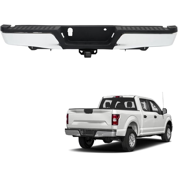 OTTULUR Rear Step Bumper Chrome Steel Replacement for 2015-2020 with Tow Hitch without Park Assist Sensor Holes FO1103187
