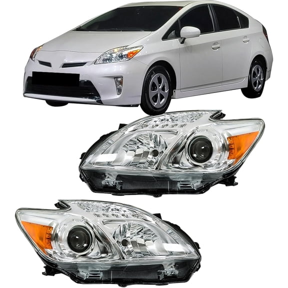 OTTULUR Replacement for Toyota Prius 2012-2015 Headlight Assembly Projector Chrome Halogen Left and Right Side Pair