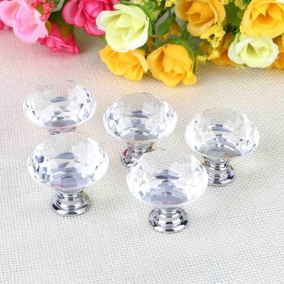 OTVIAP 10Pcs Crystal Glass Cabinet Knobs Diamond Shape Hand Pull Drawer Dresser Knobs Cupboard Handles Set