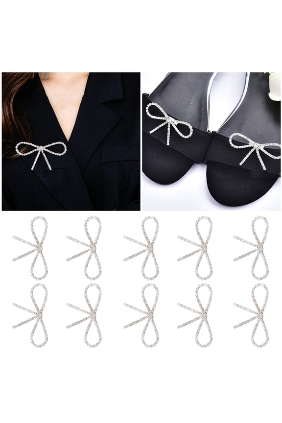 10Pcs Rhinestone Bow Glass Flash Brooch Claw Chain Suit Dress Pin Hair Accessories,Suit Dress Pin,Hair Accessories