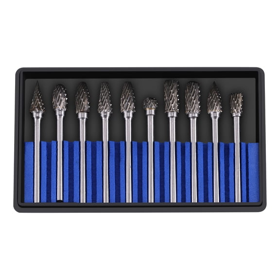 OTVIAP 10pcs Tungsten Carbide Steel Rotary Files Burr Set 3mm Shank 6mm Cutting Head Diameter, Metalworking Tool,Burr
