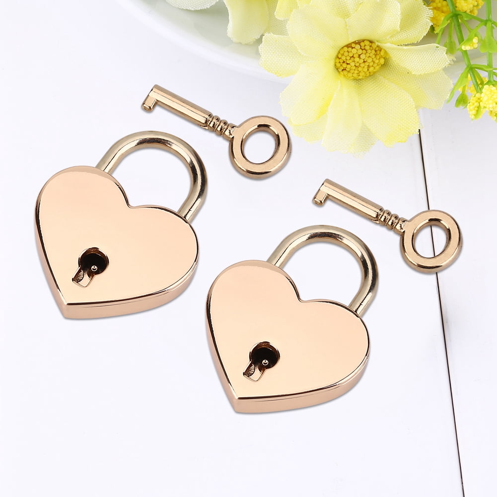 OTVIAP 2 sets Heart-shaped Padlock & Skeleton Key Metal Lock for Luggage Diary Book Jewelry Box, Heart Padlock, Heart Shape Padlock