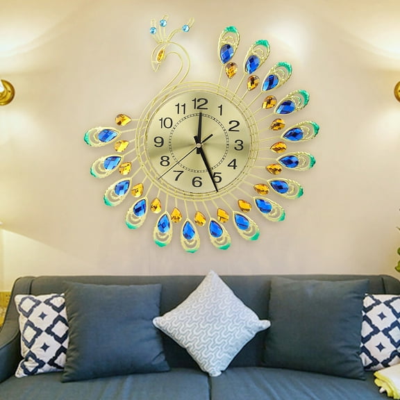 OTVIAP 3D Non Ticking Clock, Iron Modern Wall Clock Large 3D Peacock Shape Non Ticking Silent Clock For Living Room Decor