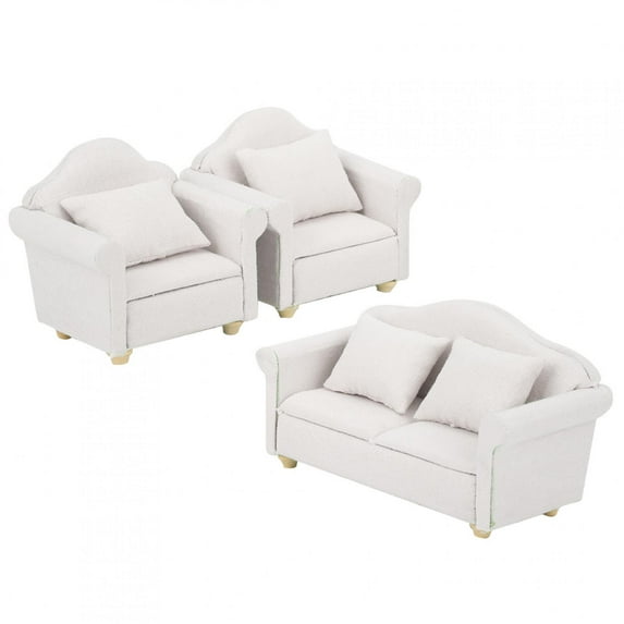 OTVIAP 3Pcs Doll House 1:12 Scale Furniture Miniature Living Room Plaid Sofa Set