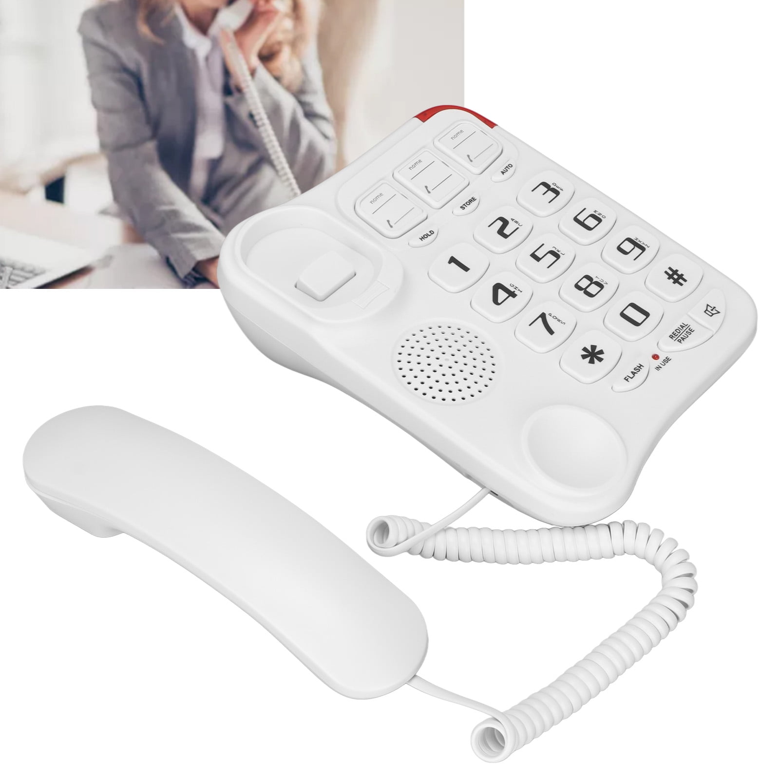 OTVIAP Big Button Corded Phone with Photo Buttons, White