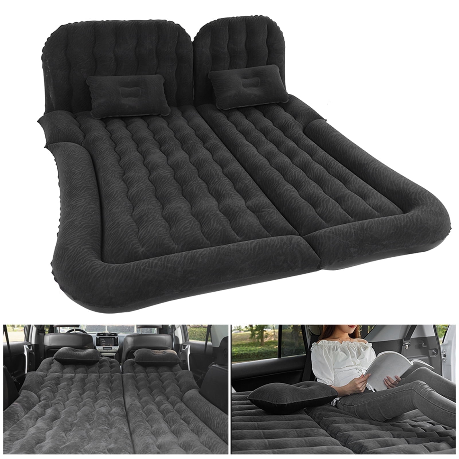 OTVIAP Car Mattress With Pump, 126cm Portable Travel Camping Inflatable Air Mattress With 2 Pillows Full Size For Travel Home Outdoor Camping, Extended Back Seat Airbed For Truck, RV (Black)