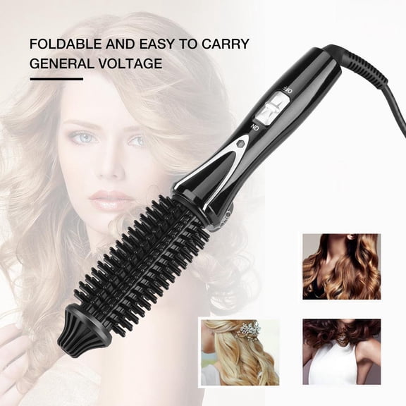 OTVIAP Curling Iron Brush, Foldable Ceramic Tourmaline Ionic Hair Curling Wand Hot Brush with Adjustable Temp for All Hair Types