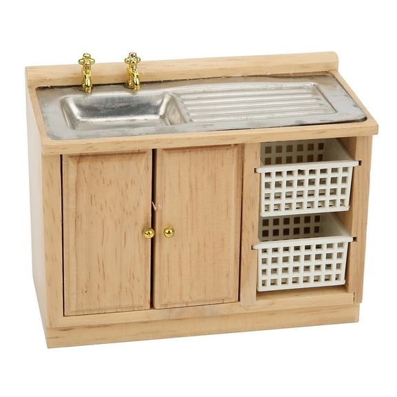 OTVIAP Dollhouse Decoration,1/12 Dollhouse Miniatures,Dollhouse 1:12 Scale Miniature Furniture Model Kitchen Dish Washing Table with Baskets