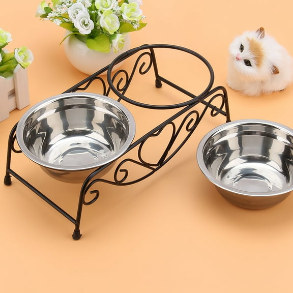 OTVIAP Double Pet Elevated Feeder Dishes,Stainless Steel Pet Cat Dog Puppy Food and Water Dish Bowls with Retro Iron Stand for Small Dogs and Cats