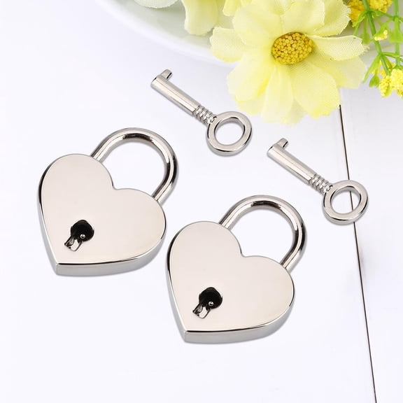 OTVIAP Heart Lock,2 sets Heart-shaped Padlock & Skeleton Key Metal Lock for Luggage Diary Book Jewelry Box, Heart Padlock